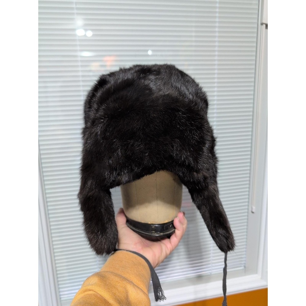 Russian Winter Real Rabbit Tapper CCCP Soviet Original‎ Hat Ushanka Black
